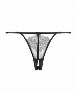 Playful Promises Erotic Black Lace Strappy Crotchless Thong