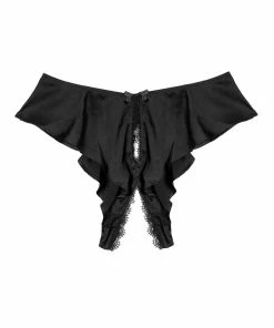 Playful Promises Erotic Black Satin And Lace Trim Ouvert Brief