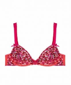 Playful Promises Cherry Embroidery Coral Plunge Bra Bras 31 Playful Promises Cherry Embroidery Coral Plunge Bra Bras