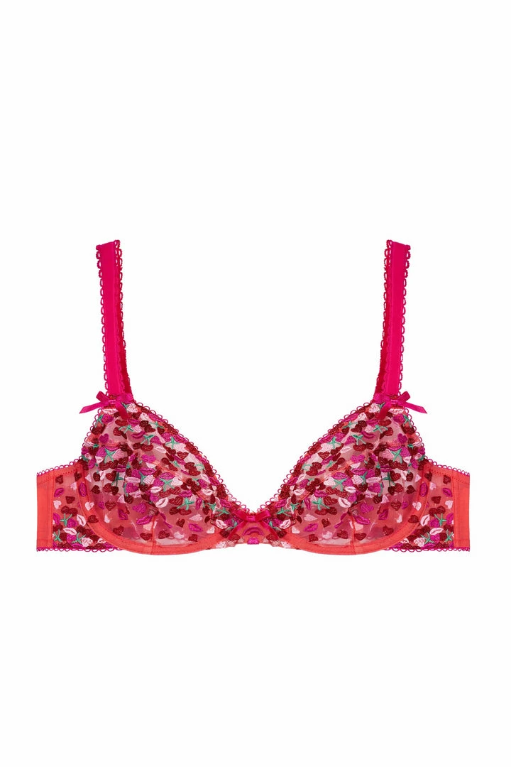 Playful Promises Cherry Embroidery Coral Plunge Bra Bras 17 Playful Promises Cherry Embroidery Coral Plunge Bra Bras