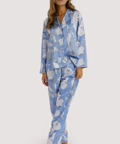 Playful Promises Nightwear Logan Spector Recycled Blue Statues Satin Trousers