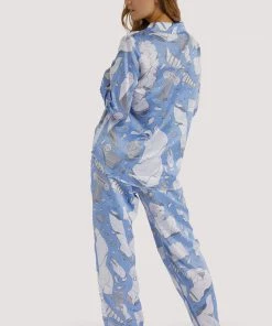 Playful Promises Nightwear Logan Spector Recycled Blue Statues Satin Trousers