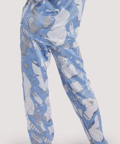 Playful Promises Nightwear Logan Spector Recycled Blue Statues Satin Trousers