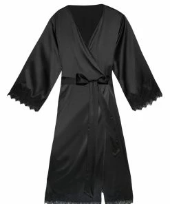 FFFB X Playful Promises Enyo Black Applique Lace & Satin Robe