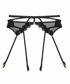 Hustler Esther Black Lace Applique Suspender Belt