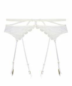 Hustler Esther White Lace Applique Suspender Belt Suspenders