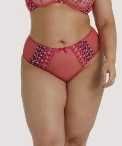 Playful Promises Cherry Embroidery Coral Highwaisted Thong