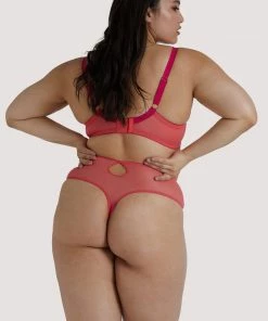 Playful Promises Cherry Embroidery Coral Highwaisted Thong