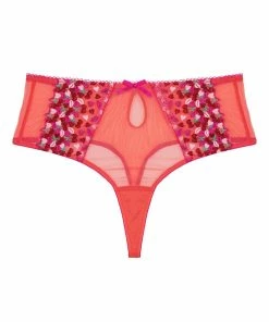 Playful Promises Cherry Embroidery Coral Highwaisted Thong