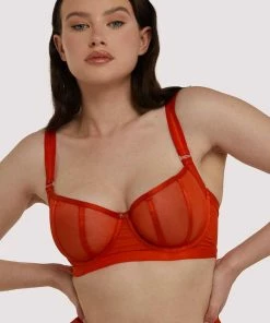 Scantilly By Curvy Kate Sheer Chic Flame Red Bra Balconette Bras