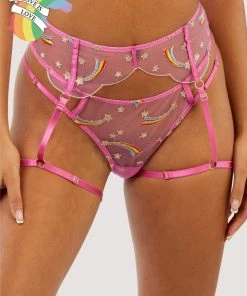 Playful Promises Coccinelle Rainbow Shooting Star Pride Embroidery Suspender Belt