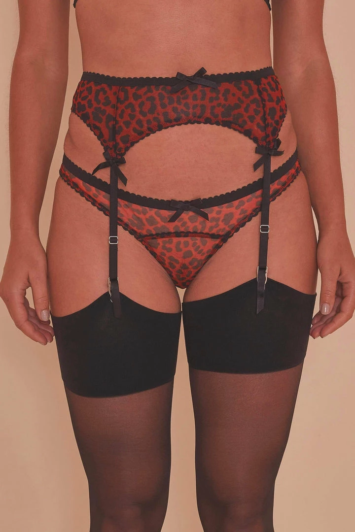 Playful Promises Josie Leopard Mesh Picot Suspender Belt Core Suspenders 3 Playful Promises Josie Leopard Mesh Picot Suspender Belt Core Suspenders