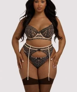 Playful Promises Skull & Roses Embroidery Peach Suspender Belt Suspenders