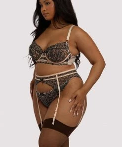 Playful Promises Skull & Roses Embroidery Peach Suspender Belt Suspenders