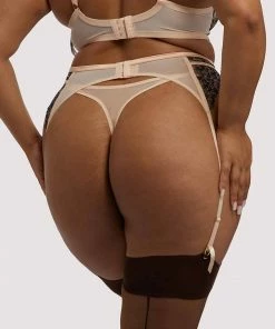 Playful Promises Skull & Roses Embroidery Peach Suspender Belt Suspenders