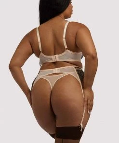 Playful Promises Skull & Roses Embroidery Peach Suspender Belt Suspenders