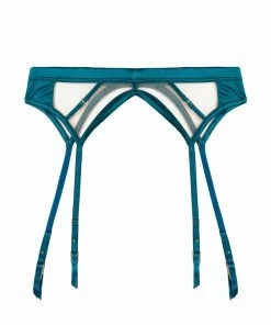 Playful Promises Ramona Teal Strap Detail Illusion Mesh Suspender Suspenders