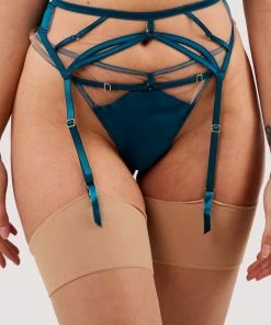 Playful Promises Ramona Teal Strap Detail Illusion Mesh Suspender Suspenders
