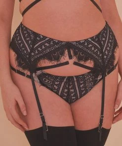 Playful Promises Sky Pearl Lace Harness Curve Suspender Belt
