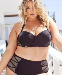 Playful Promises Hunter McGrady Plus Size/Curve Black Mesh Insert Bikini Top