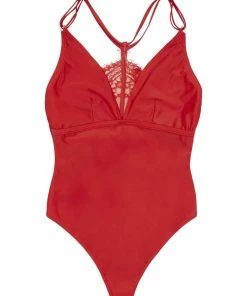 Playful Promises Hunter McGrady Plus Size/Curve Red Lace Detail Swimsuit