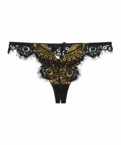 Playful Promises Outlet Jaquelina Mustard Contrast Crotchless Thong