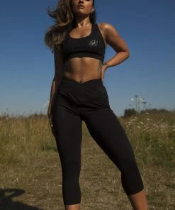 Wolf & Whistle Activewear Black Cropped Leggings With Crossover Waistband