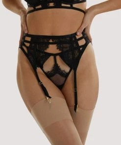 Wolf & Whistle Suspenders Fleur Black Caged Lace Suspender