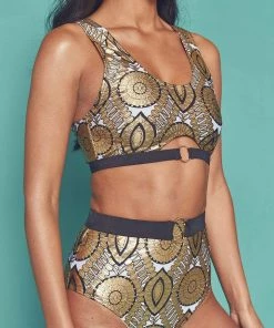 Wolf & Whistle Gold Foil Tile And Black Printed Crop Top Swimwear 9 Wolf & Whistle Gold Foil Tile And Black Printed Crop Top Swimwear