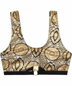 Wolf & Whistle Gold Foil Tile And Black Printed Crop Top Swimwear
