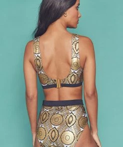 Wolf & Whistle Gold Foil Tile And Black Printed Crop Top Swimwear 8 Wolf & Whistle Gold Foil Tile And Black Printed Crop Top Swimwear