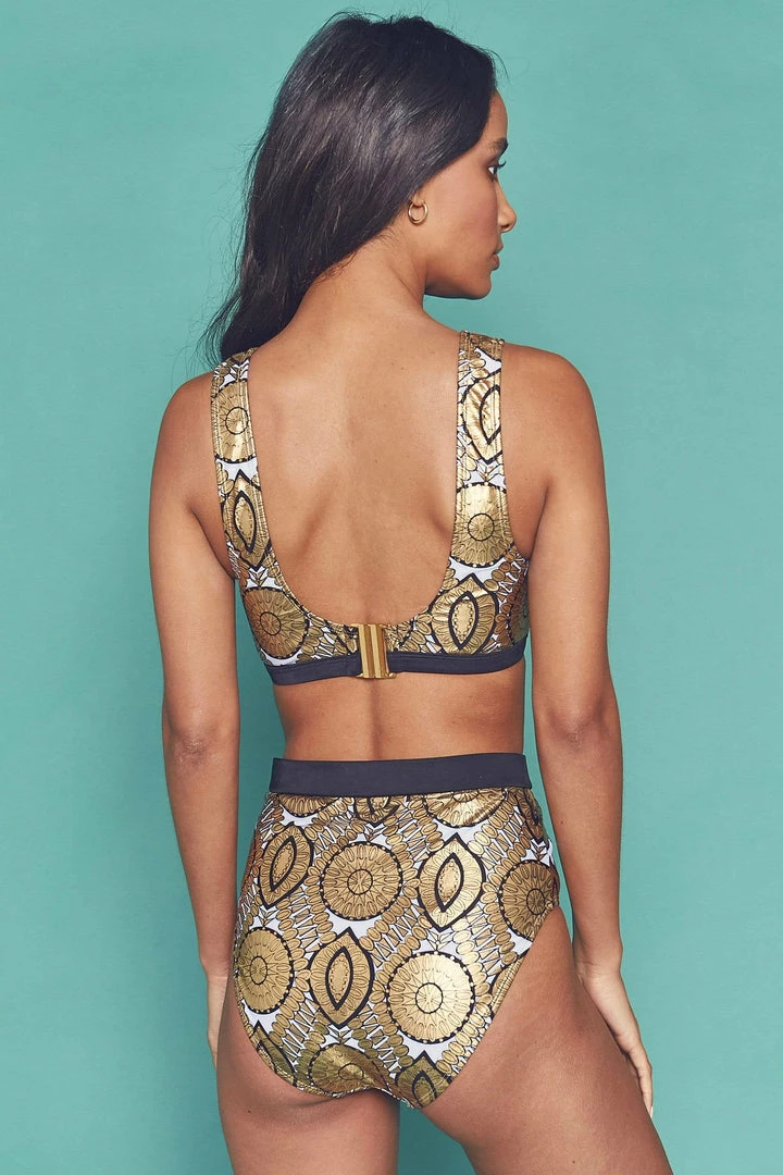 Wolf & Whistle Gold Foil Tile And Black Printed Crop Top Swimwear 5 Wolf & Whistle Gold Foil Tile And Black Printed Crop Top Swimwear