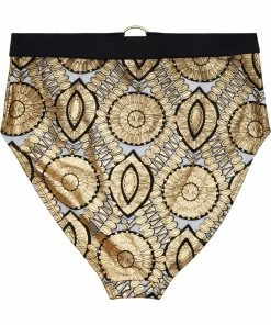 Swimwear Wolf & Whistle Gold Foil Tile And Black Printed Brief