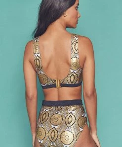 Swimwear Wolf & Whistle Gold Foil Tile And Black Printed Brief