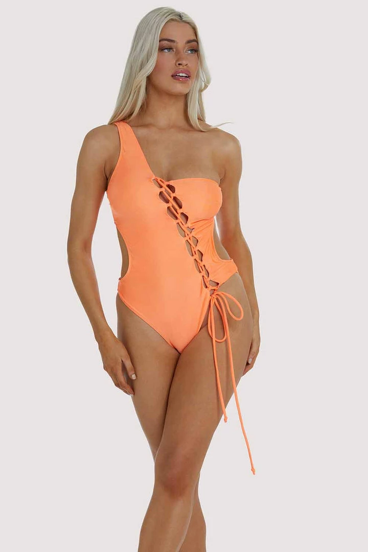 Wolf & Whistle Swimwear Gianna Orange Lattice Swimsuit 5 Wolf & Whistle Swimwear Gianna Orange Lattice Swimsuit
