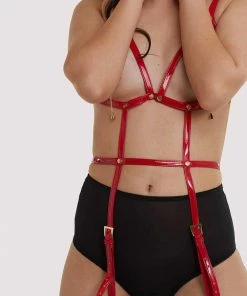 Regalia Erotic Open Harness Bra With Leg Cuffs Red