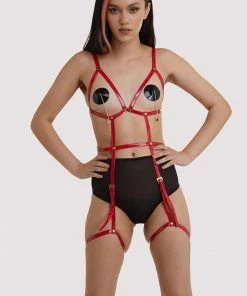 Regalia Erotic Open Harness Bra With Leg Cuffs Red