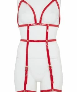 Regalia Erotic Open Harness Bra With Leg Cuffs Red