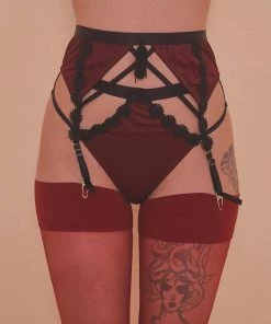 Regalia Hallie Wine & Black Lace Suspender