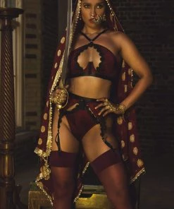 Regalia Hallie Wine & Black Lace Suspender