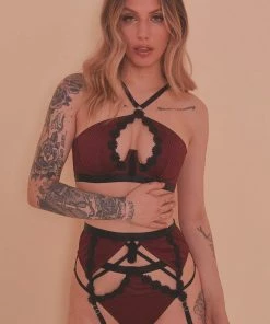 Regalia Hallie Wine & Black Lace Suspender