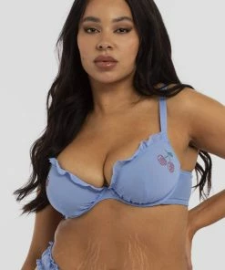 Squish Lili Blue Diamante Cherry Plunge Bra Plunge Bras