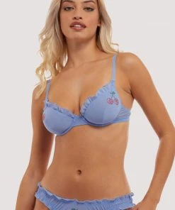 Squish Lili Blue Diamante Cherry Plunge Bra Plunge Bras