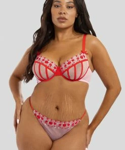 Squish Charli Pink Embroidered Thong Squish X Playful Promises