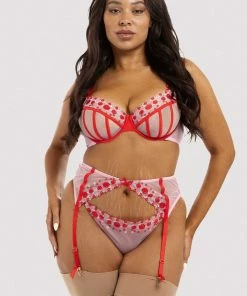 Squish Charli Pink Embroidered Suspender Belt Suspenders