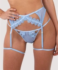 Wolf & Whistle Cora Blue Mesh & Trim Cut Out Suspender