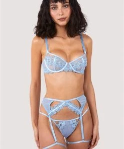 Wolf & Whistle Cora Blue Mesh & Trim Cut Out Suspender