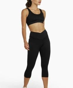 Wolf & Whistle Activewear Black Cropped Leggings With Crossover Waistband