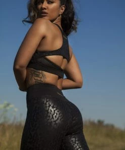 Wolf & Whistle Black Wet Look Leopard High Waist Leggings Curve