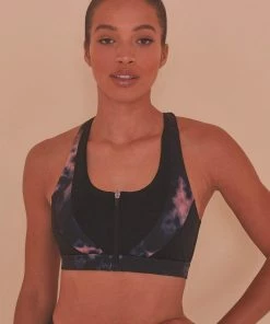 Wolf & Whistle Outlet Dark Marble Zip Front Sports Bra
